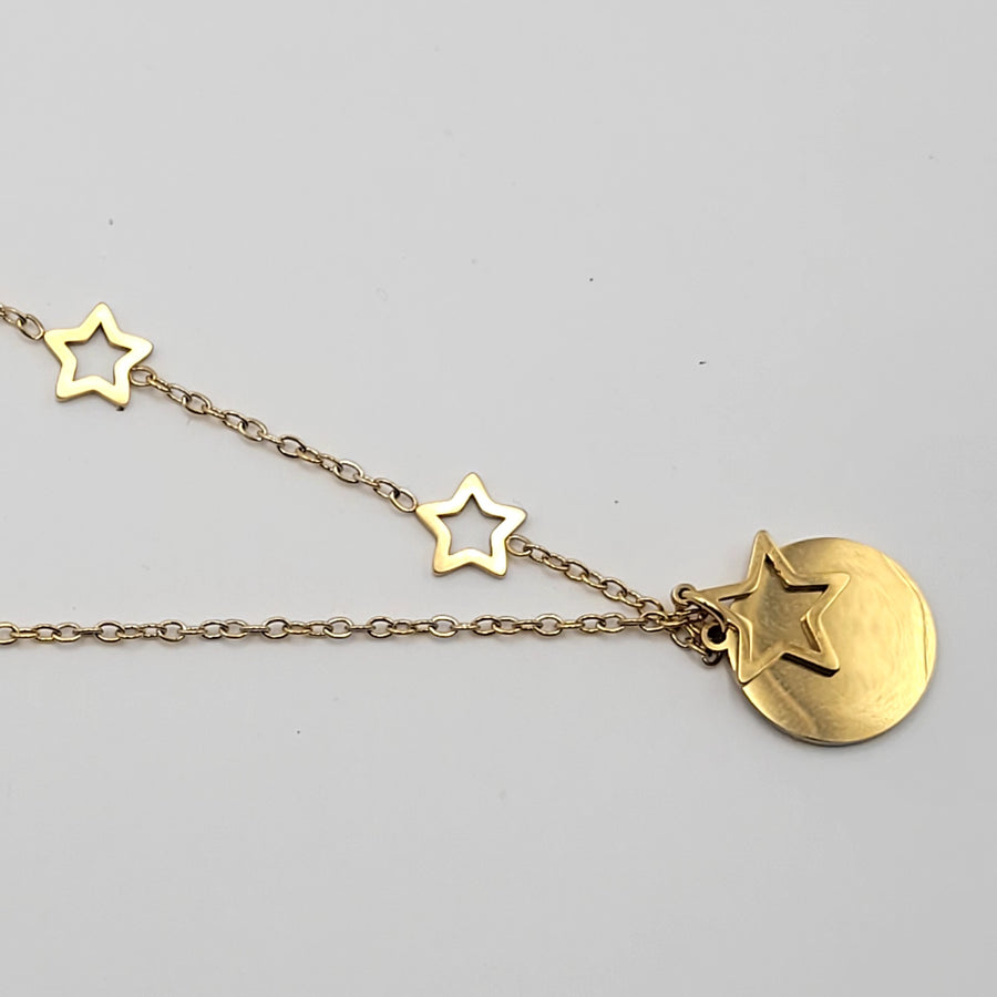 Antitarnish Necklace With Circle Pandent And Star Charm