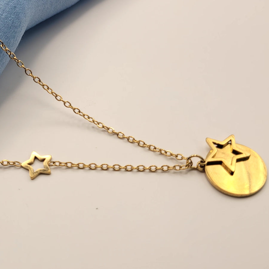Antitarnish Necklace With Circle Pandent And Star Charm