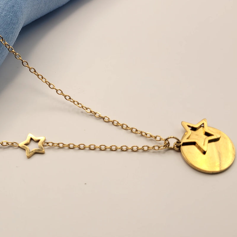 Antitarnish Necklace With Circle Pandent And Star Charm