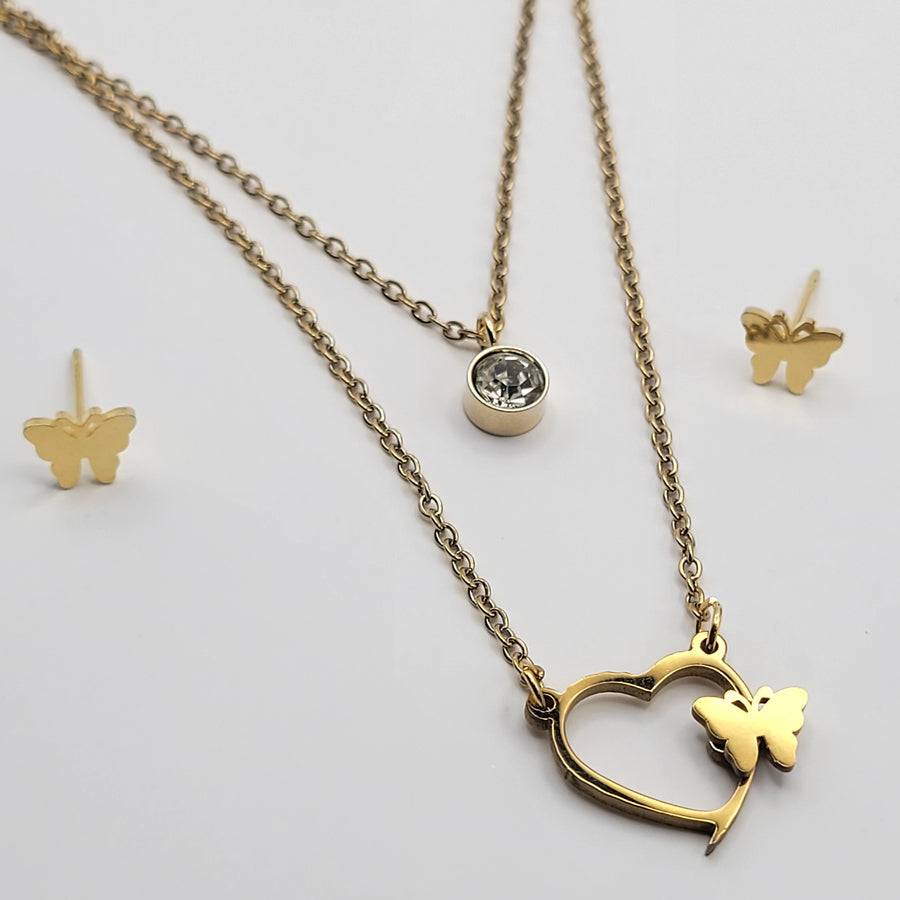 Heart Pandent With Butterfly Earings