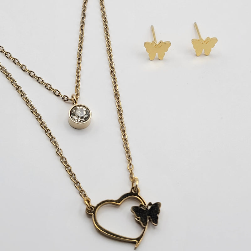 Heart Pandent With Butterfly Earings